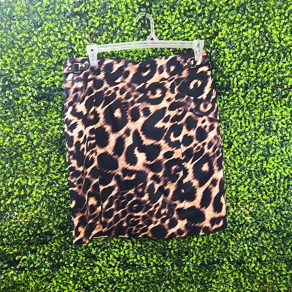 Calvin Klein Brown and Black Leopard Pencil Skirt
